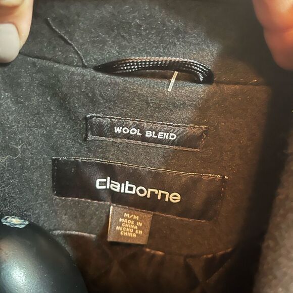 NWT LIZ CLAIBORNE MENS BLACK WOOL BLEND W/ PLAID SCARF ATTACHED PEACOAT SIZE M - Picture 12 of 12